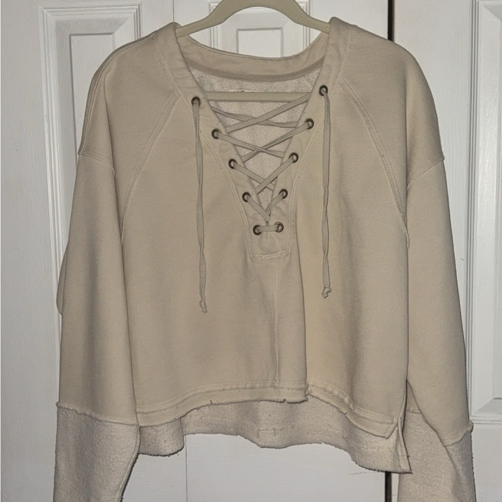 Free people Women's Cream Lace-Up Top